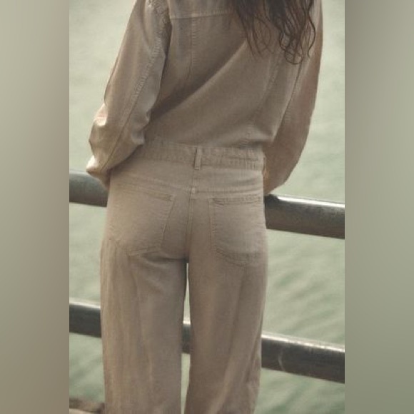 ZARA NWT LONG FLOWY LINEN BLEND JUMPSUIT - Picture 3 of 9